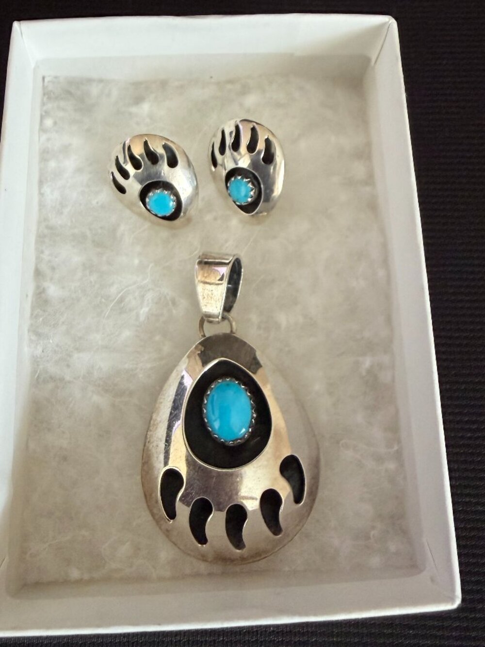 Native American .925 Silver & Turquoise Shadowbox Earrings & Pendent